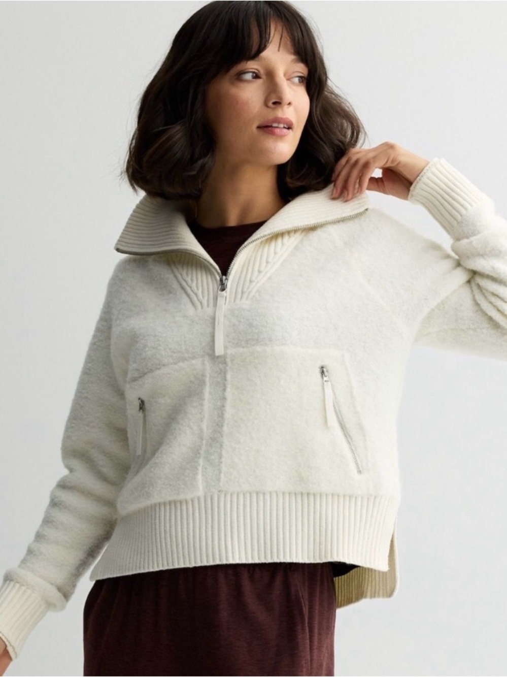 FLX Cozy Quarter-Zip Pullover Sweater in Ivory Cream Women’s Size XS